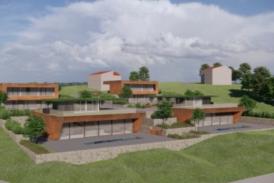 MOTOVUN okolica,građenisko zemljište sa projektom za 4 Ville sa bazenima