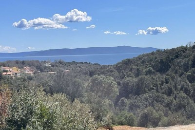 Labin, okolica, građevinski teren sa građevinskom dozvolom i predivnim pogledom na more