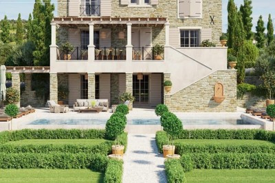 Motovun – Baugrundstück 1.965 m² mit Projekt für eine Villa und Blick auf die Natur